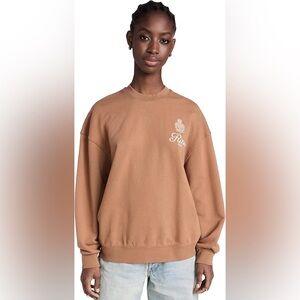 FRAME x Ritz Paris Breakfast In Bed Crewneck Sweatshirt in Camel, Size Large
